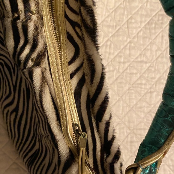 MAxx New York Zebra Fur Women's Bag with Teal Accents - Picture 8 of 10
